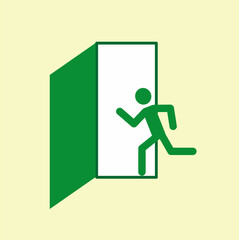 emergency exit icon, safe exit direction indicator, green color, flat design style