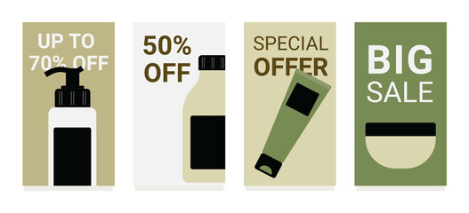 Cosmetics sale banners for social networks. Marketing. Vector illustration