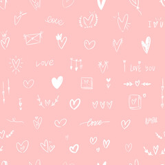 Hand drawn hearts seamless pattern. Valentine's, Mother's day, birthday card, wallpaper or gift wrap design. Vector illustration