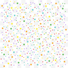 Festive colorful star confetti. Rainbow stars on transparent background. Vector illustration.