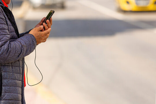 Man Making Video Call With Mobile Phone Outside. Communication By Mobile Phone.