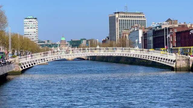 Ha Penny Bridge over River Liffey in Dublin - Ireland travel photography