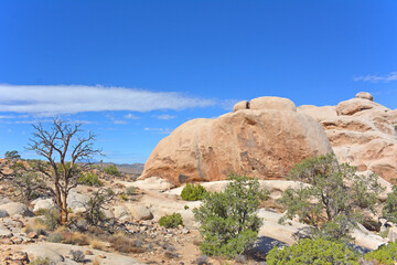 View of large ancient boulders at Joshua Tree National Park in Southern California