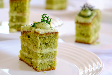 Green tea castella cake (also called kasutera  japanese sponge cake)