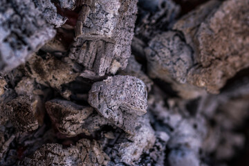 Close up shot of burning wood and charcoal used for barbeque