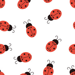 Seamless pattern with ladybug. Vector illustration isolated on white background.