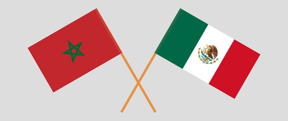 Crossed flags of Morocco and Mexico. Official colors. Correct proportion