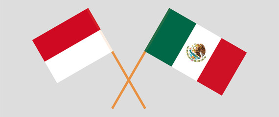 Crossed flags of Monaco and Mexico. Official colors. Correct proportion