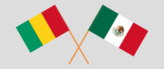 Crossed flags of Guinea and Mexico. Official colors. Correct proportion