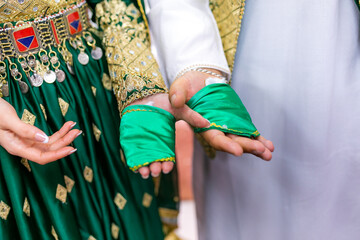 Fototapeta na wymiar Afghani pre wedding traditional henna heena ceremony hands close up
