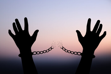 Human shadow image of human hand chain is absent. Get free