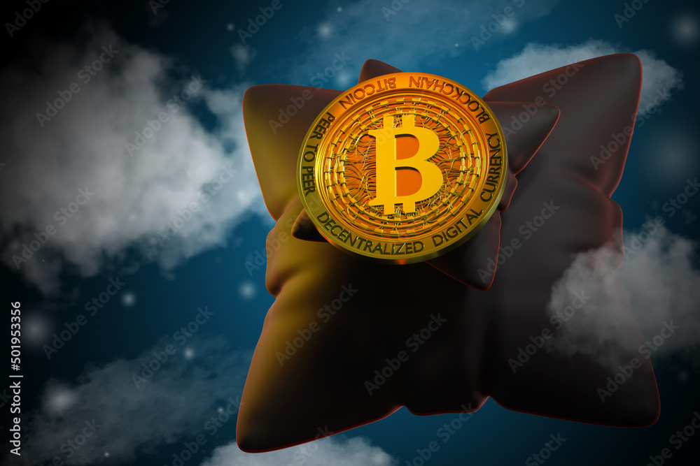 Poster bitcoin peer-to-peer. cloud payment processing concept. decentralization of bitcoin currency. blockc