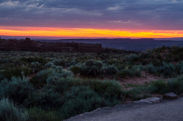 Sunrise Over Desert with Hiking Trail