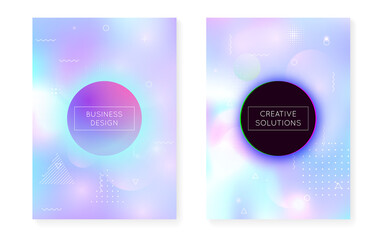 Holographic Shape. Geometric Presentation. Motion Dots. Space Multicolor Template. Blue Round Fluid. Vibrant Flyer. Hipster Texture. Tech Poster. Violet Holographic Shape
