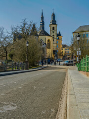 Obraz premium Luxembourg city street and historic buildings