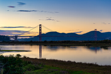 sunset on the golden gate bridge