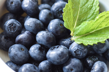 Close up Organic Fresh Blueberries with Mint