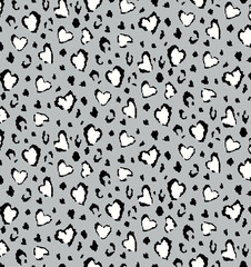 Seamless leopard heart pattern, animal print.