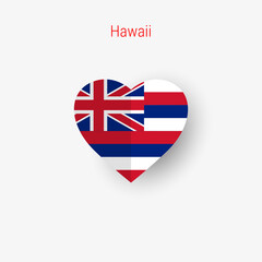 Hawaii US state heart shaped flag. Origami paper cut folded banner. 3D vector illustration isolated on white with soft shadow.
