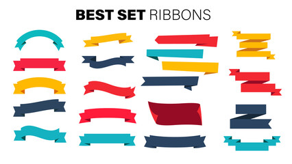 Ribbon elements. Starburst label. Vintage. Modern simple ribbons collection. Vector illustration.