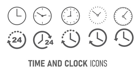 Time and clock line icons. Vector linear icon set.