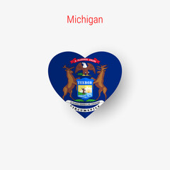 Michigan US state heart shaped flag. Origami paper cut folded banner. 3D vector illustration isolated on white with soft shadow.