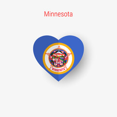 Minnesota US state heart shaped flag. Origami paper cut folded banner. 3D vector illustration isolated on white with soft shadow.