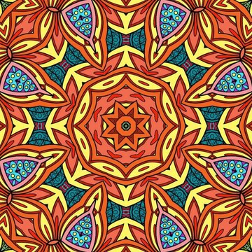 Colorful Mandala Flowers Pattern Boho Symmetrical 1058