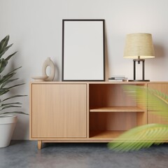 Vertical frame mockup in living room interior. 3d rendering, 3d illustration