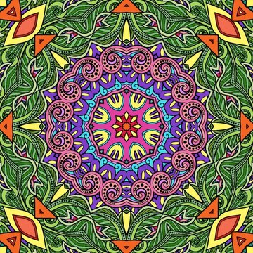 Colorful Mandala Flowers Pattern Boho Symmetrical 908