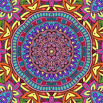 Colorful Mandala Flowers Pattern Boho Symmetrical 873