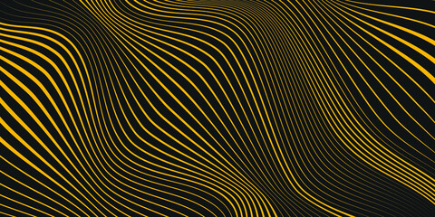 Yellow wavy stripes. Curved lines. Op art. Gray background. Modern shape. Design element for prints, web pages, template, abstract background and textile pattern