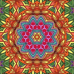 Naklejka premium Colorful Mandala Flowers Pattern Boho Symmetrical 761