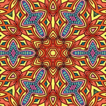Colorful Mandala Flowers Pattern Boho Symmetrical 359