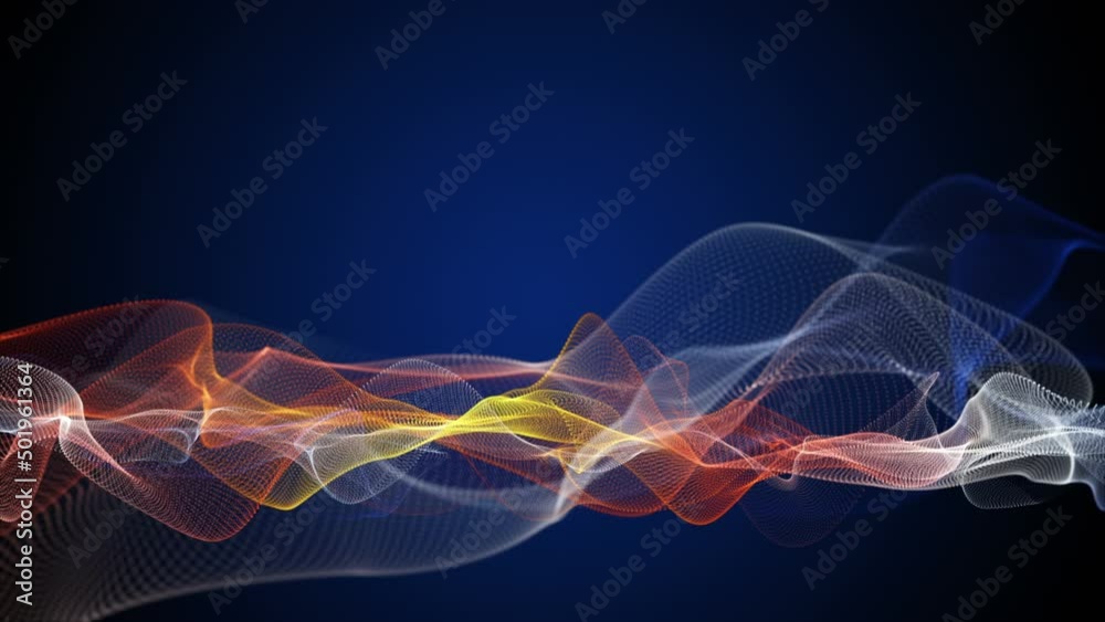 Poster futuristic video animation with particle wave object in slow motion, 4096x2304 loop 4k