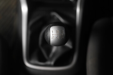 Manual Transmission Driving. Modern Car with control 6 speed gear stick.