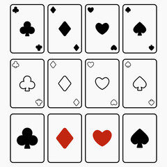 A set of simple card icons. Four suits in three designs in vector.