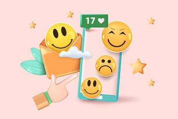 Social media concept. Realistic abstract 3d design.