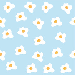 Fried Egg Seamless Blue And Yellow Pattern