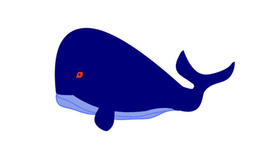 Cute Blue Cartoon Whale White Background Vector Illustration