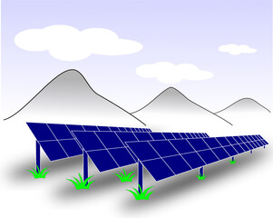 solar panels on ground field ,solar farm landscape veiw