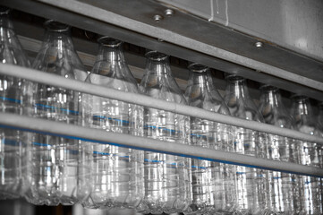Production line with equipment of PET bottles blowing out