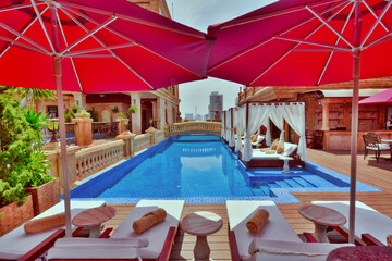 Luxury rooftop pool and restaurant in Phnom Penh, Cambodia