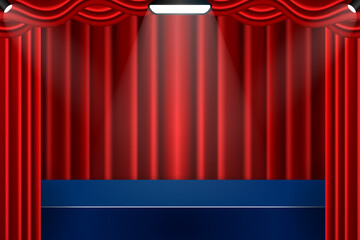 Theater stage background with red curtains and lights