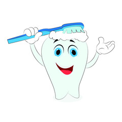 Happy cartoon tooth brushing itself vector illustration