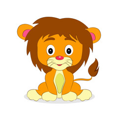 Vector illustration of cute baby lion cartoon sitting on white background