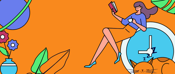 Fototapeta premium Reading character flat vector concept operation illustration 