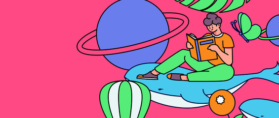 Reading character flat vector concept operation illustration
