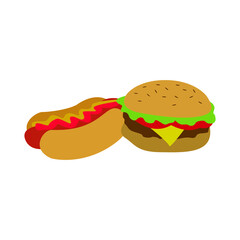 A hamburger and  hot dog vector illustration