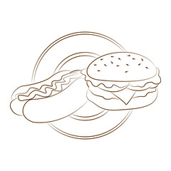 A hamburger and hot dog outline graphics